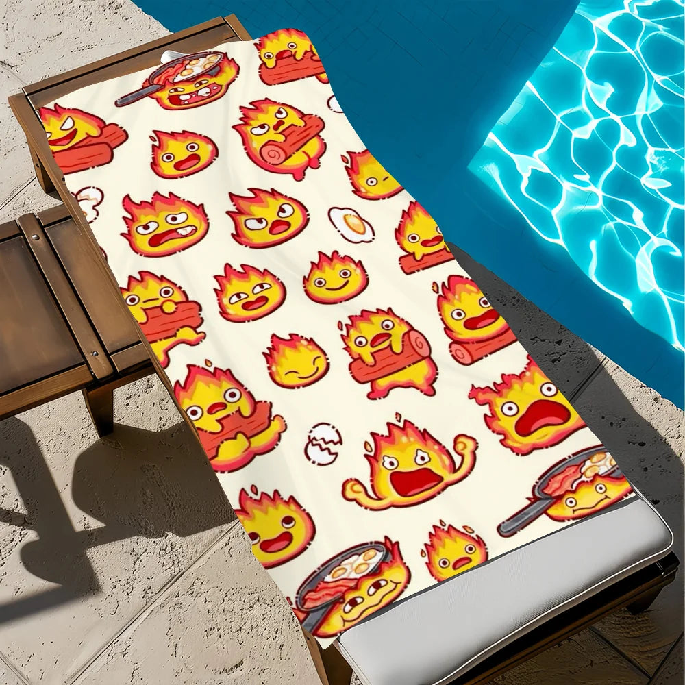 Calcifer Anime Flannel Beach Towel – Quick Dry & Soft | 11 Sizes