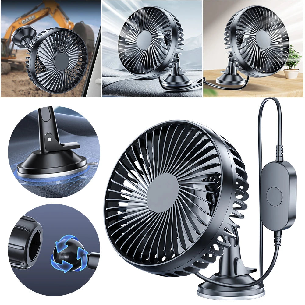 USB Car Fan 12V/24V 360° Suction Cup Mini Cooling Fan Peaceful Pleasures Health and Wellness france