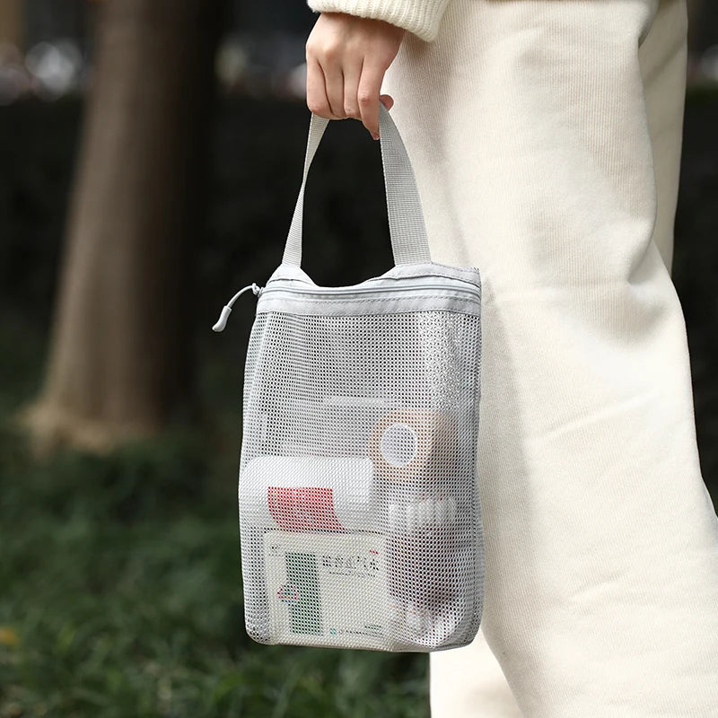 Large Portable Mesh Toiletry Bag – Travel Makeup Organizer 23x26cm