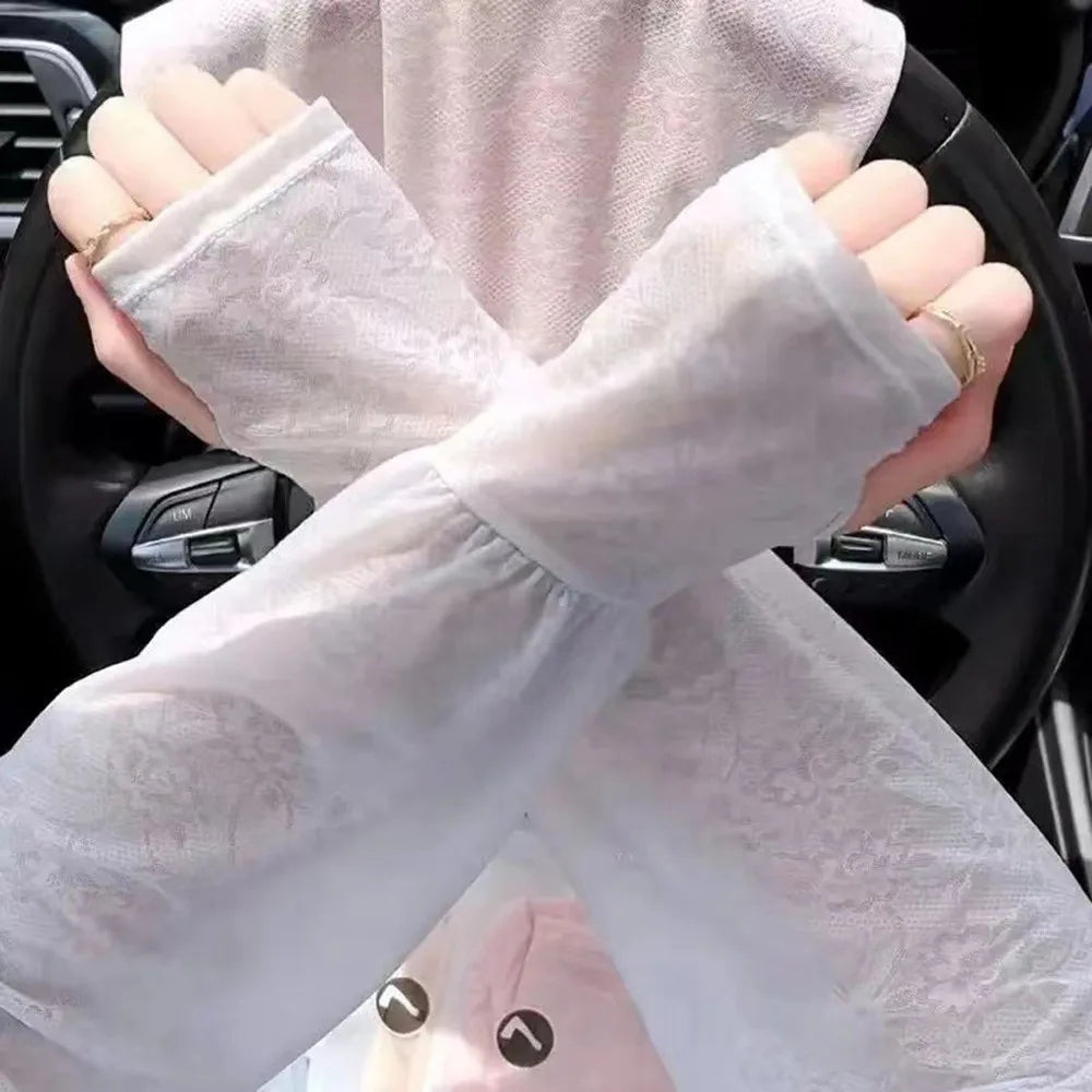 Women's Lace Ice Silk UV Arm Sleeves – Breathable Sun Cover