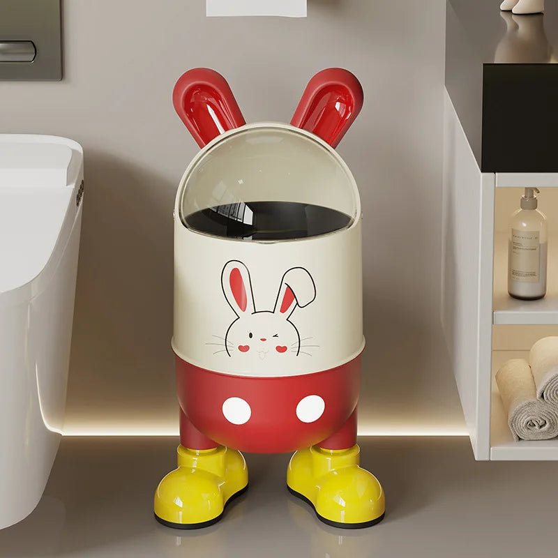 Cute Rabbit-Ear Lid Trash Can, Large Capacity Covered Waste Bin for Living Room & Bedroom - Multi-Functional Storage Basket Peaceful Pleasures Health and Wellness
