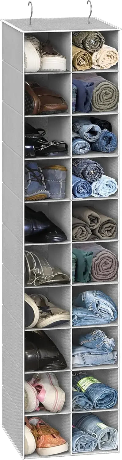 20-Section Hanging Shoe Organizer for Closet, Gray - Space-Saving Storage Solution Peaceful Pleasures Health and Wellness United States