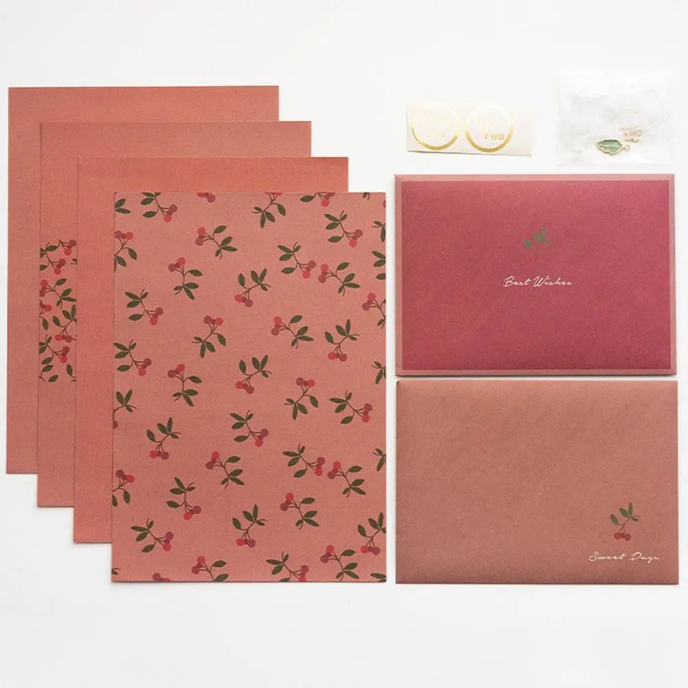 Gift Card Flowers Floral Envelopes with Stickers Greeting Letter Pads Kawaii DIY Postcard Letter Writing Paper Wedding Party Peaceful Pleasures Health and Wellness Red