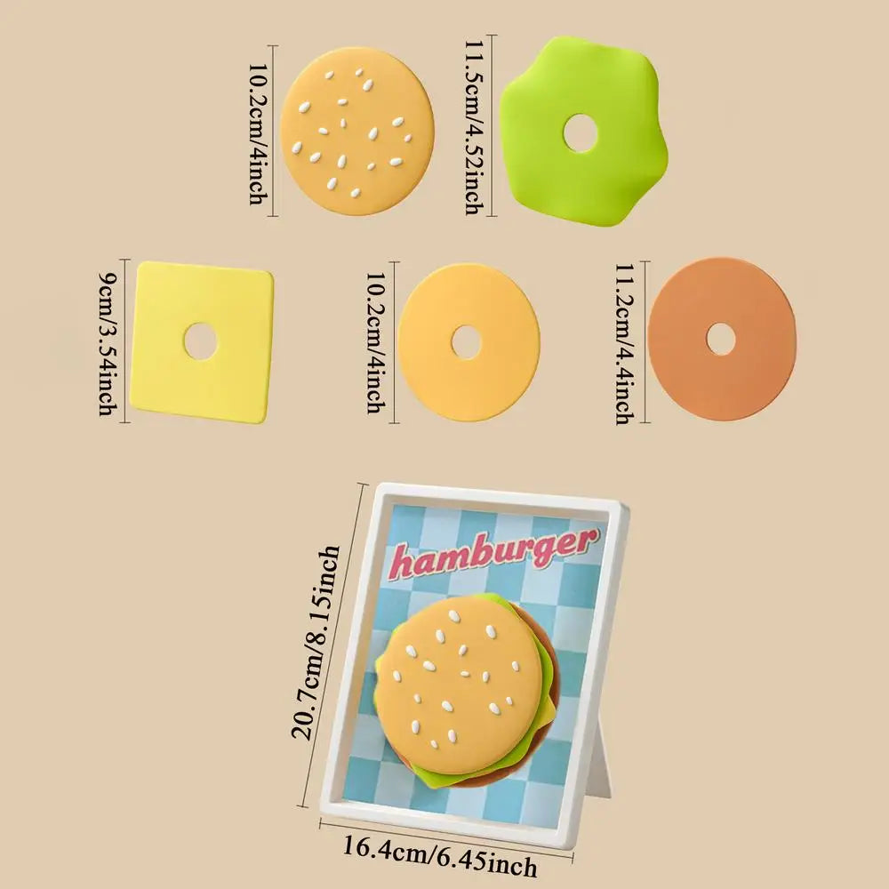 Funny Hamburger Silicone Coasters | Magnetic Storage Frame Set Novelty Coaster Set Peaceful Pleasures Health and Wellness Sky Blue China Mainland