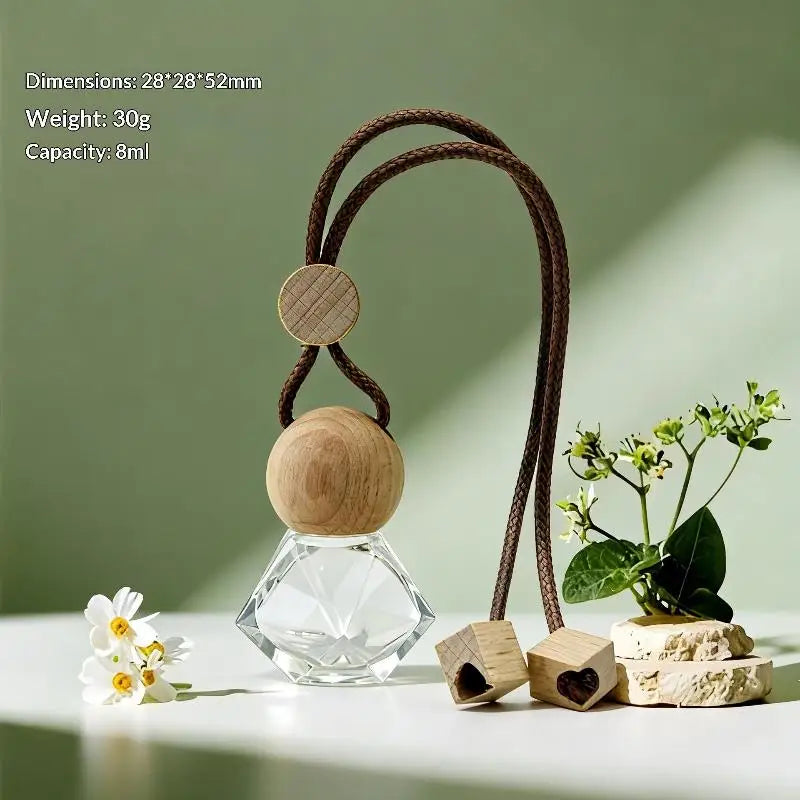 Refillable Glass Car Air Freshener Pendant | Wood Cap Diffuser