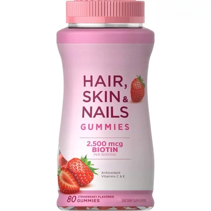 Hair Skin & Nails Gummies | Biotin 2500mcg Vitamins A C E – 80ct