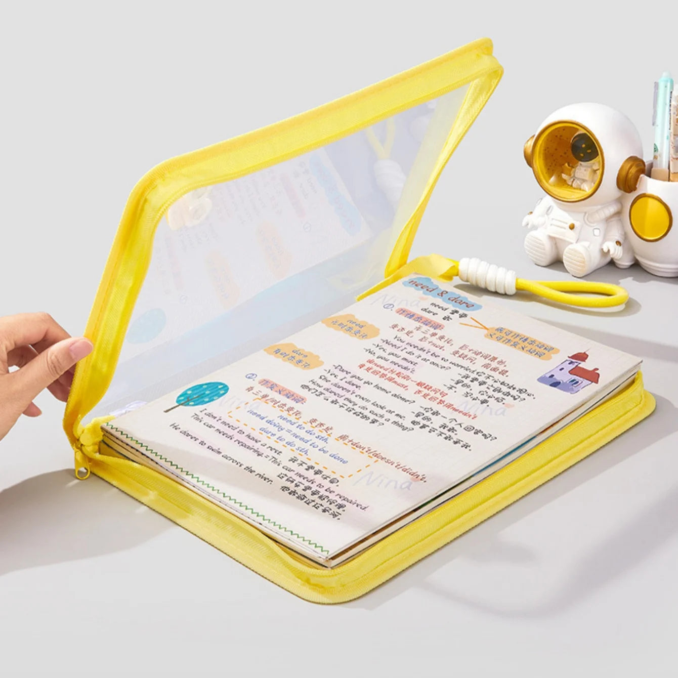 A4 Transparent Zippered Document Bag with Clip & Mesh Pouch