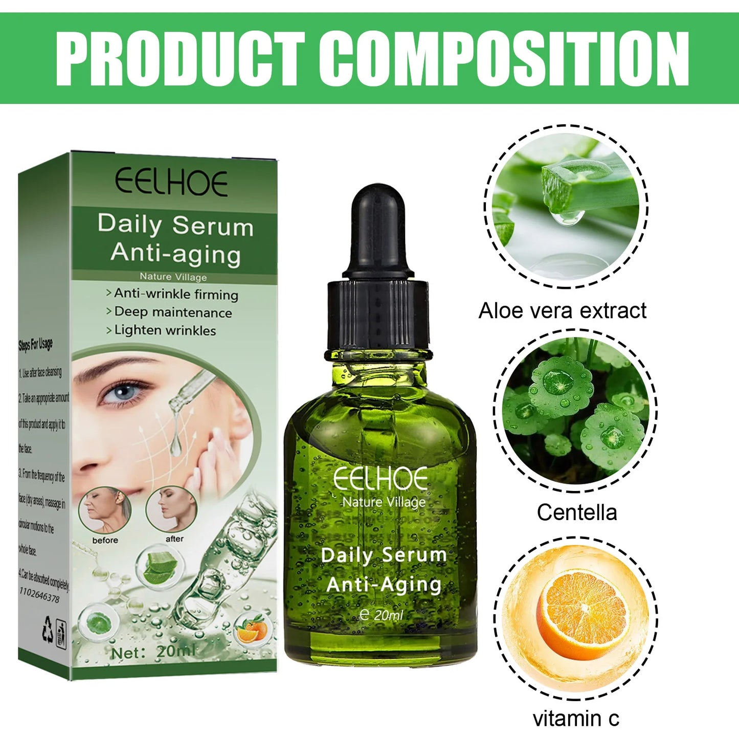 EELHOE Anti-Aging Face Serum | Vitamin C, Collagen & Hyaluronic