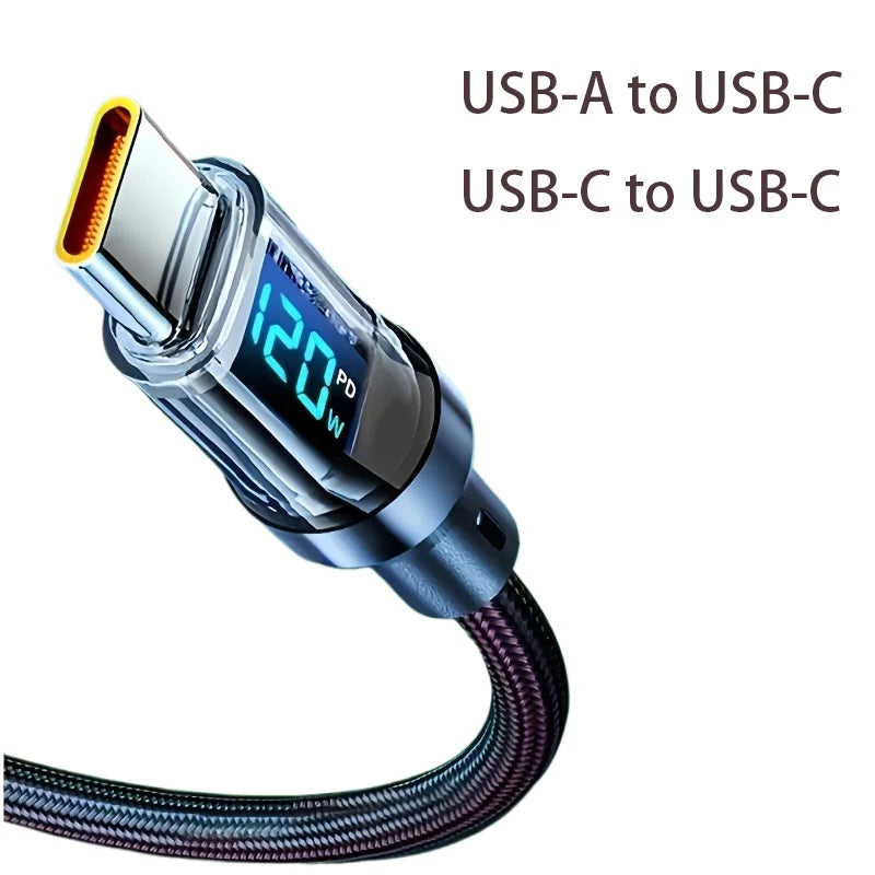 120W 100W USB C Fast Charging Cable with LED Display USB A to C & C to C Braided Charger Cord for Phone Type C Devices Peaceful Pleasures Health and Wellness