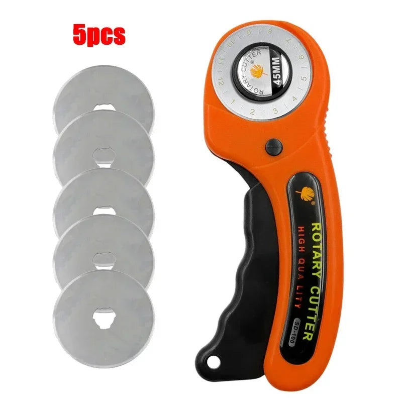 45MM Leather Craft Rotary Cutter Leather Cutting Tool Leather Craft Fabric Circular Blade Knife DIY Patchwork Sewing Quilting Peaceful Pleasures Health and Wellness A with 5 blades