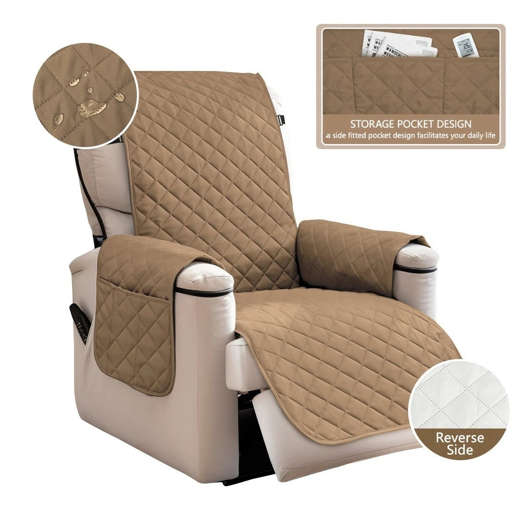 Waterproof Recliner Chair Cover 1 Seater Solid Color Quilted Armchair Slipcover for Living Room Pet Kids Furniture Protecter Peaceful Pleasures Health and Wellness Gray-brown 23.6 inch