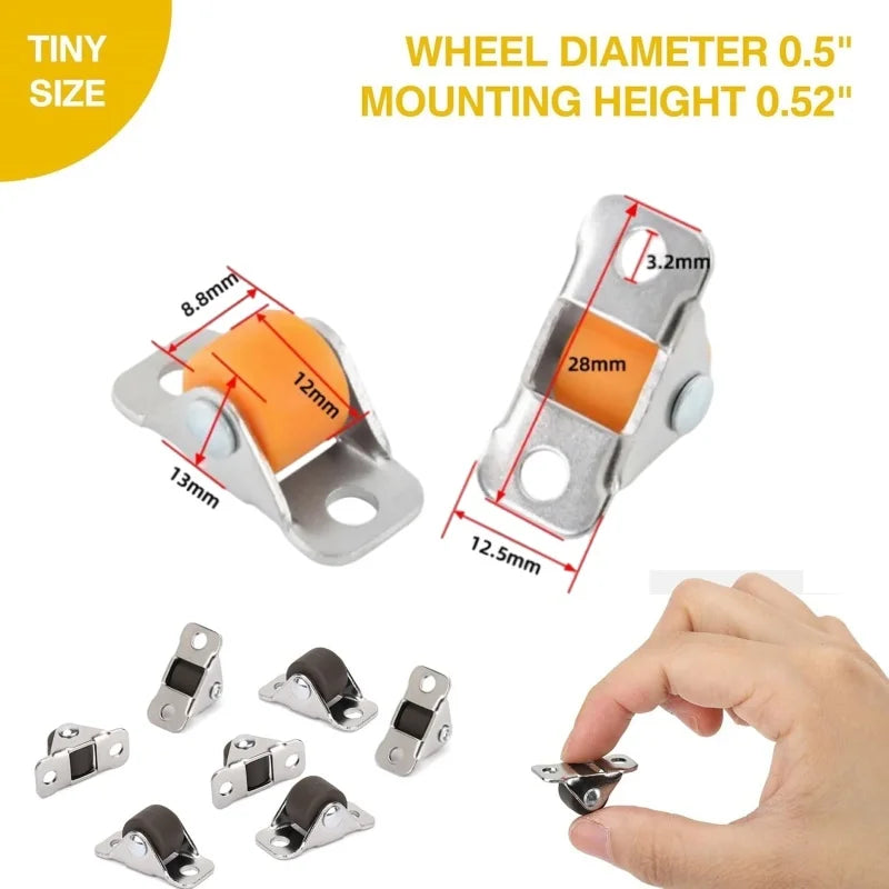 8-Pack Mini Silent Fixed Caster Wheels 1" TPR Rubber Furniture