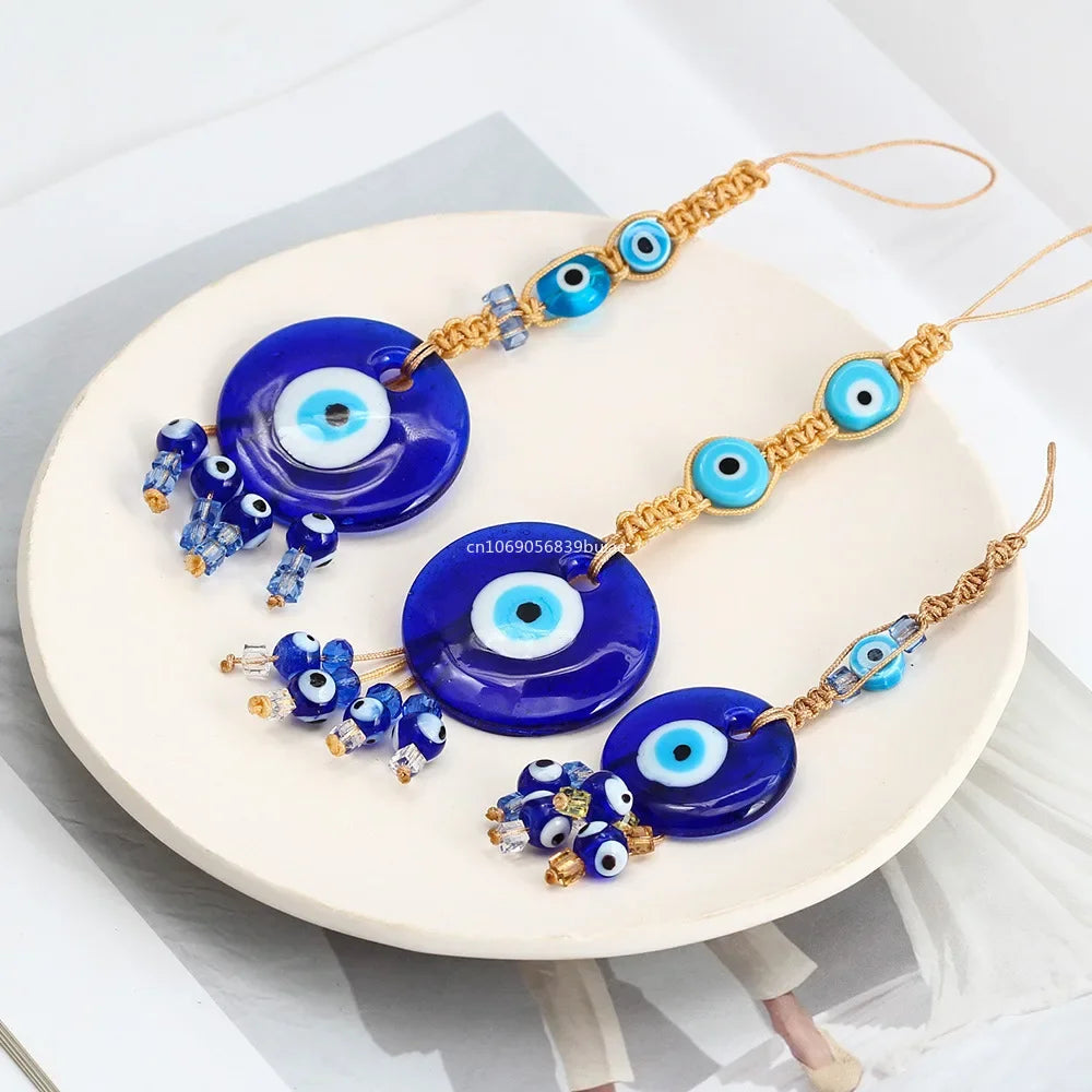 Evil Eye Charm Protection Tassel Crystals Feng Shui Car Room Decor Turkish Blue Eye Retro Glass Pendant Home Decor Gifts nordic Peaceful Pleasures Health and Wellness