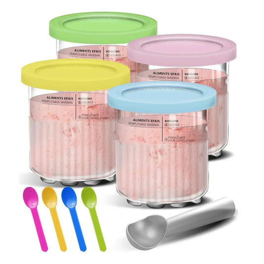 4Piece sets Creative Ice Cream PC Cup Creami Ice Cream Storage Containers With Lids and Scoop Apply to Ninja Creami NC500 NC501 Peaceful Pleasures Health and Wellness As Shown