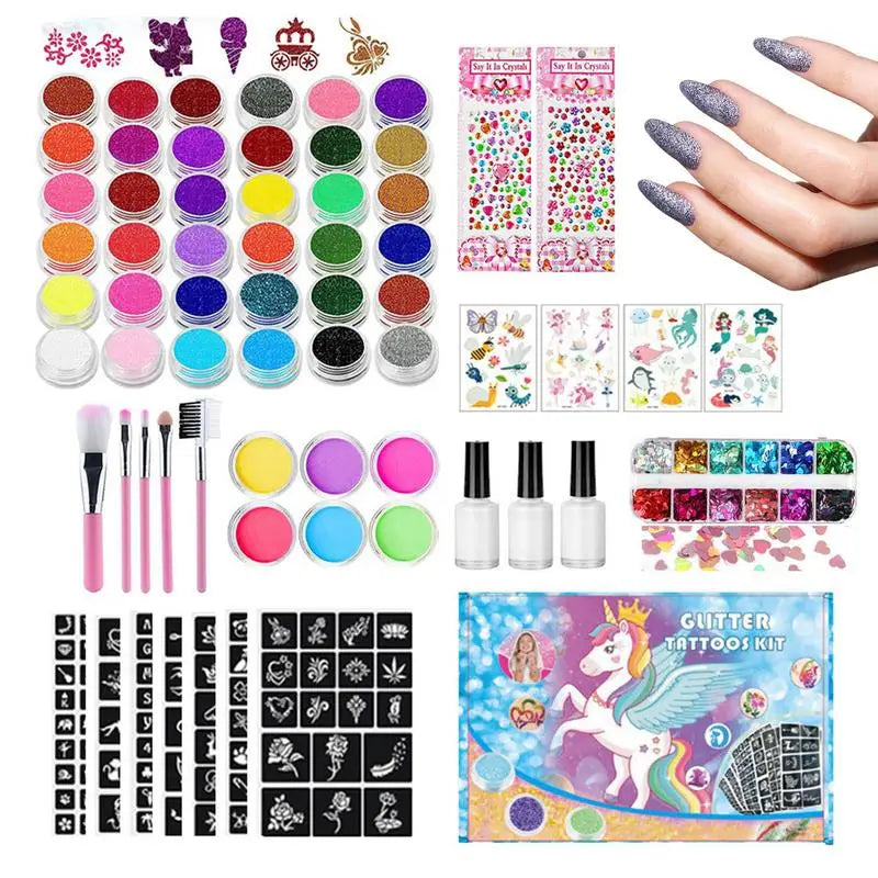 36-Color Kids Glitter Temporary Tattoo Kit – Face & Body Art
