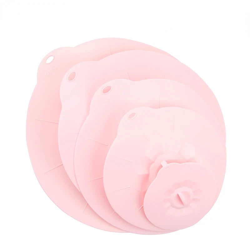 Reusable Silica Gel Spill Stopper Cover Universal Silicone Food Bowl Pot Lid Silicone Cover Pan Cooking Kitchen Accessories DC05 Peaceful Pleasures Health and Wellness 5PCS-Pink