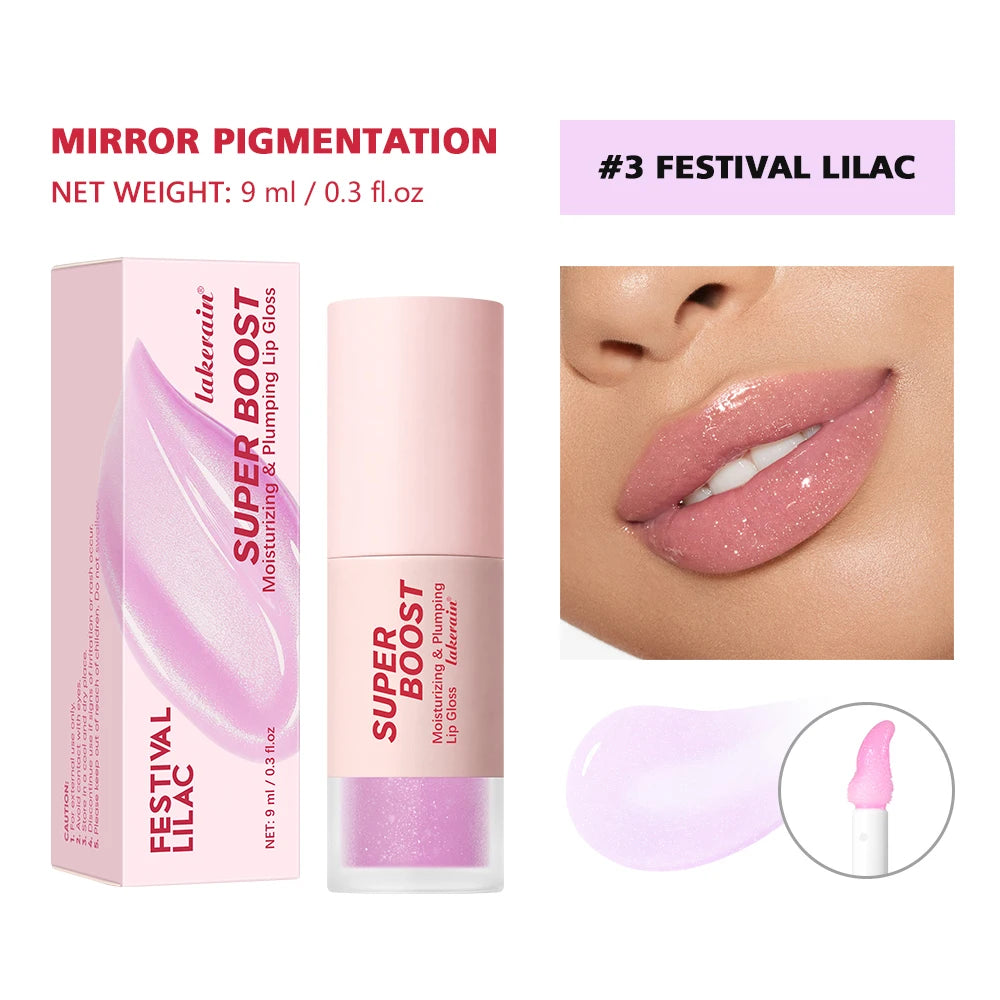 Super Boost Moisturizing & Plumping Lip Gloss Lightweight Mirror Pigmentation Non-Sticky Mirror Shine Nourishing Makeup Cosmetic Peaceful Pleasures Health and Wellness 3Festival Lilac