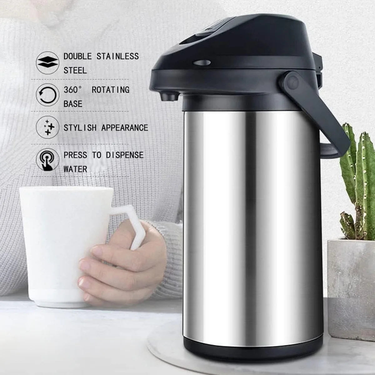 Hot & Cold Drink Dispenser Set - 1.9L/64oz, 4L/135oz Thermal Coffee Carafe with Pump & Clean Towel & Cleaning Brush Peaceful Pleasures Health and Wellness