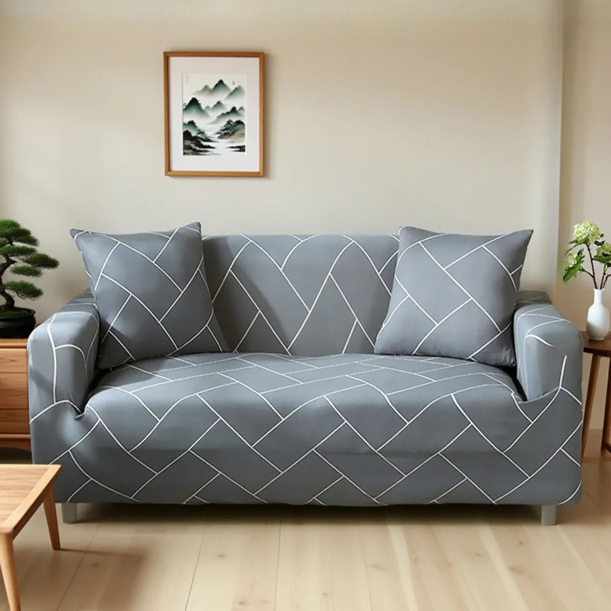 Printed Slipcover Elastic Sofa Covers Stretch Spandex 1/2/3/4 Seater Couch Cover Furniture Protector with 1Pcs Cushion Cover Peaceful Pleasures Health and Wellness Color 5 1-seat 90-140cm