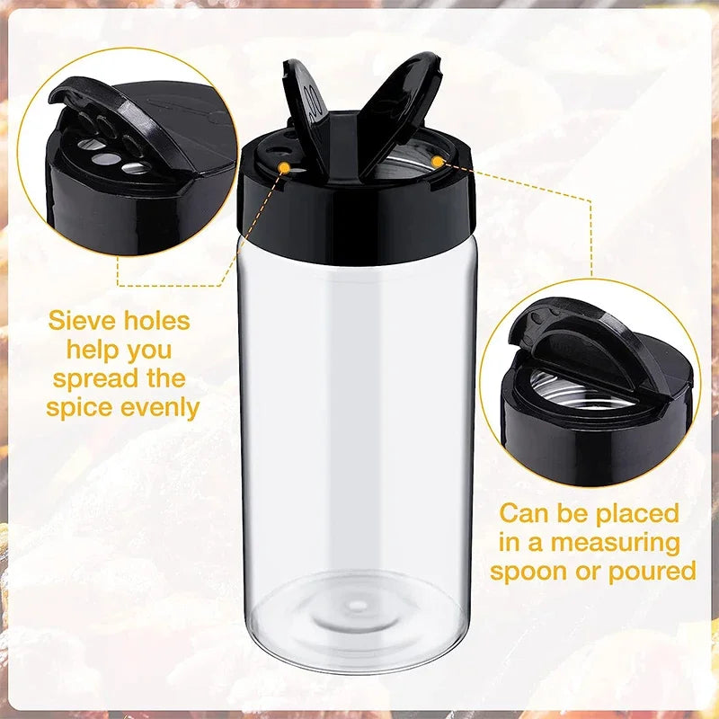 16pcs Spice Jars with Shaker Lids Labels Plastic Clear Seasoning Bottle for Herbs Powders Salt Pepper BBQ Condiment Box Peaceful Pleasures Health and Wellness