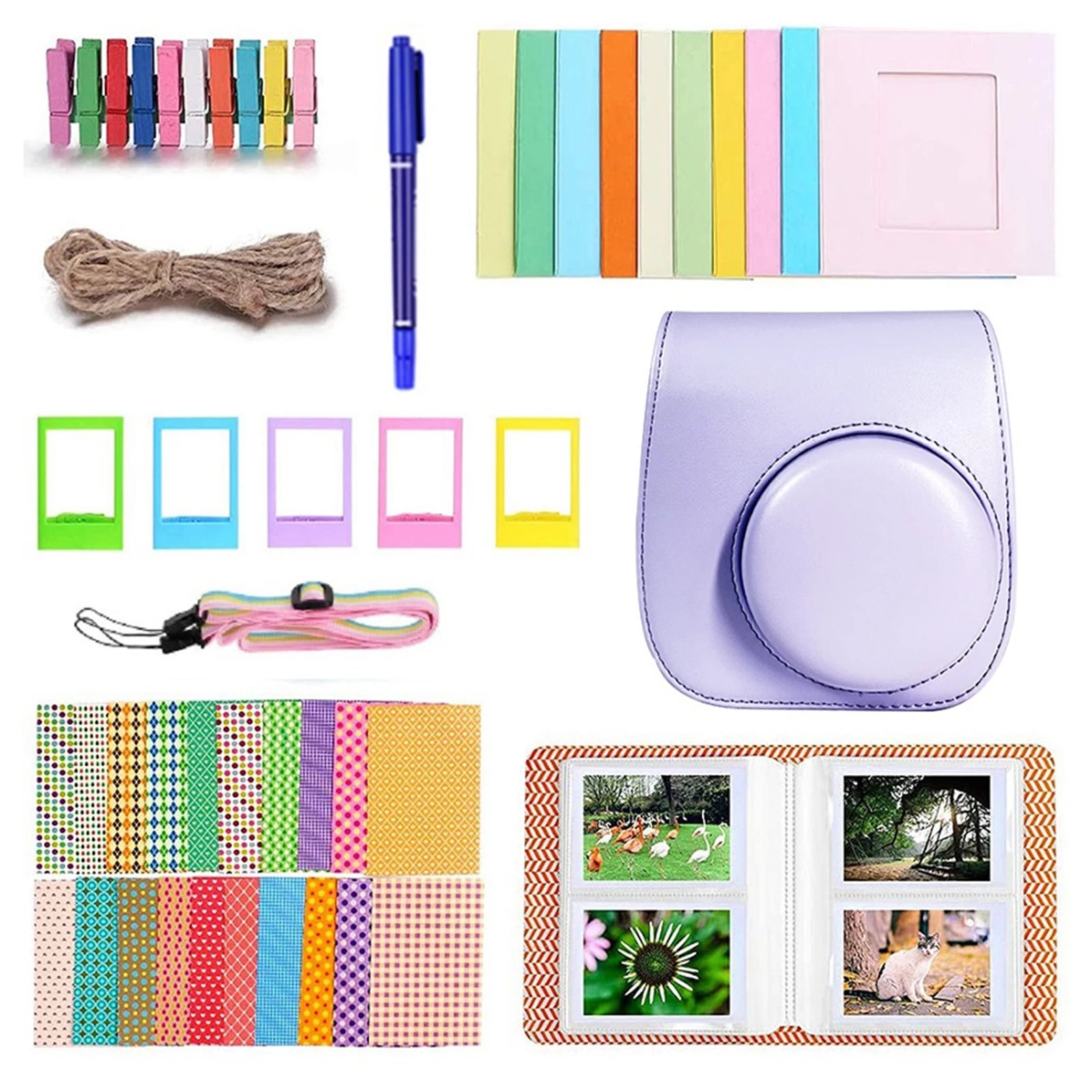 For Instax Mini 12 Protect Carrying Case Anti-Scratch Cameras Protection Bag Retro Flip Camera Bag 8 In 1 Cameras Accessories Peaceful Pleasures Health and Wellness Purple