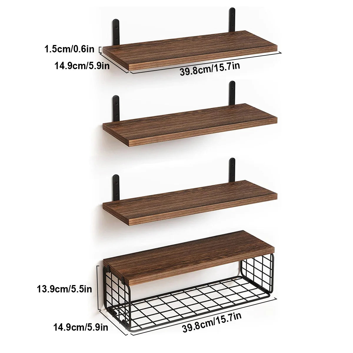 Bathroom Shelves Over Toilet with Storage Basket, Floating Wall Shelf for Home Organization & Wall Decor, Bathroom/Kitchen Peaceful Pleasures Health and Wellness Coffee 4-tier
