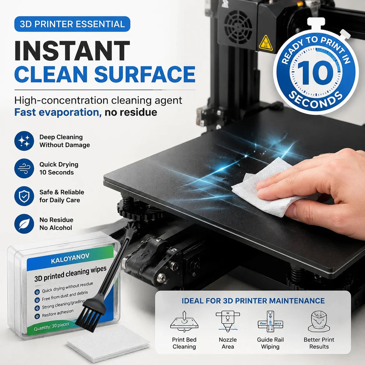 3D Printer Bed Cleaning Wipes 30PCS + Brush & Dustpan Set
