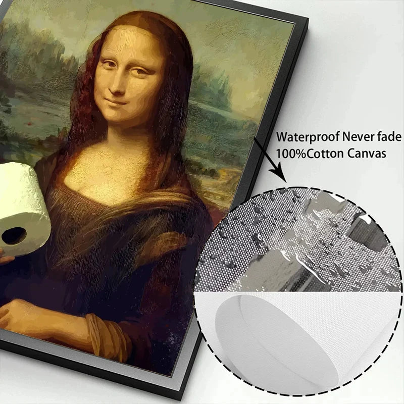 Funny Mona Lisa Bathroom Canvas Wall Art | Unframed Print
