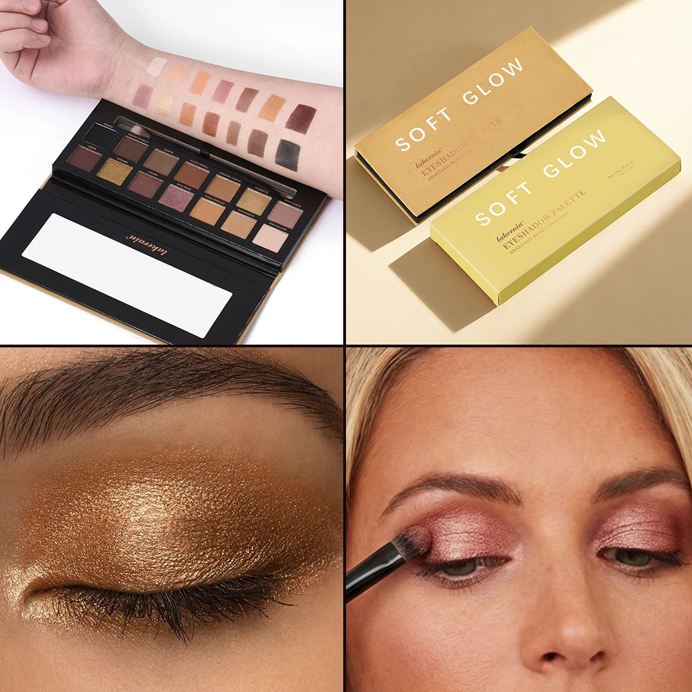 14 Colors Eyeshadow Palettes Glow and Matte Bright Sparkly Tones Contour Brighten Multifunctional Eyeshadow Palettes Makeup Peaceful Pleasures Health and Wellness