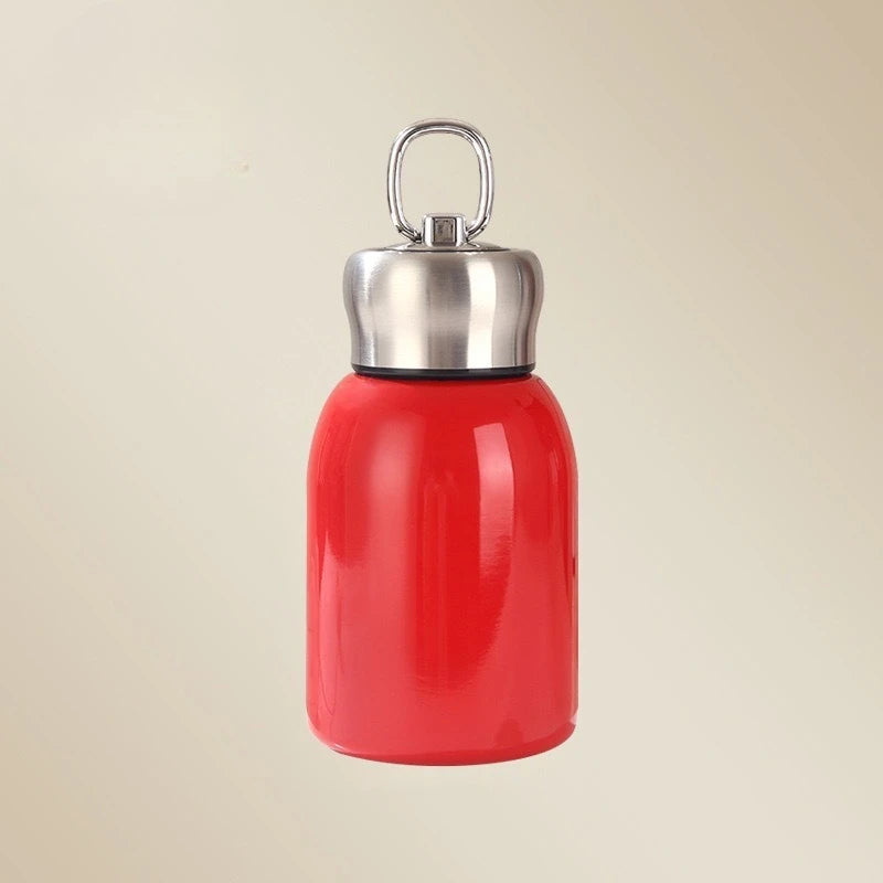 Stainless Steel Insulated Cup Portable Outdoor Mini Hanging Ring Cute Water Cup Camping Travel and Hiking Peaceful Pleasures Health and Wellness Red-300ML