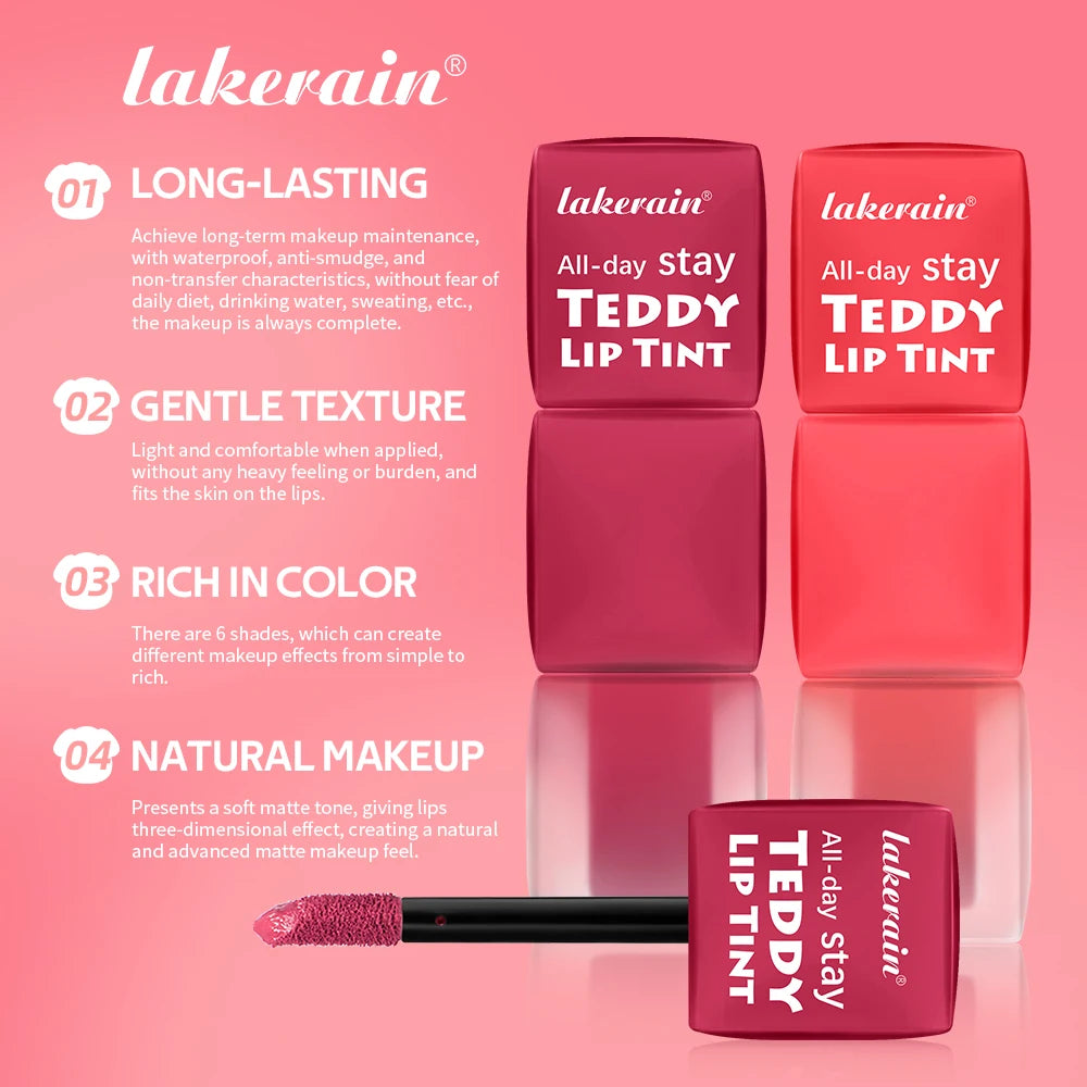 6pcs/set Teddy Velvet Non-stick Cup Lip Glaze Matte Lipstick Waterproof Longlasting Color Liquid Silky Saturation High Lip Gloss Peaceful Pleasures Health and Wellness
