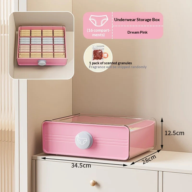 Vibrant 3 in 1 Drawer Divider Storage Box for Underwear Bras Socks Lingerie with Dividers for Closet Dresser Women Girls Peaceful Pleasures Health and Wellness 16 Grids Pink