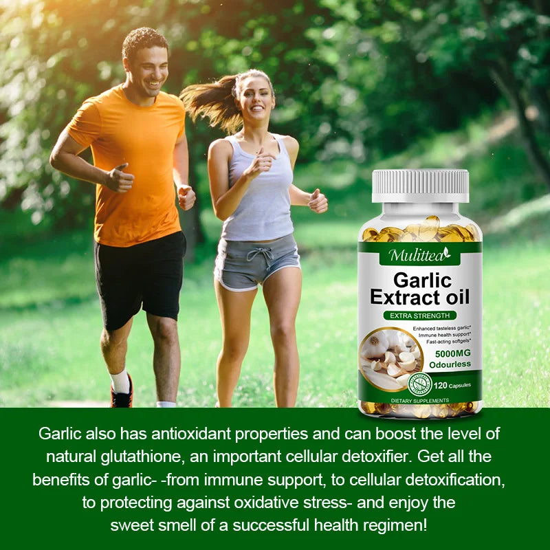 Mulittea Tasteless Garlic Oil Extract Capsules – 120ct Immune Support Dietary Supplements Peaceful Pleasures Health and Wellness