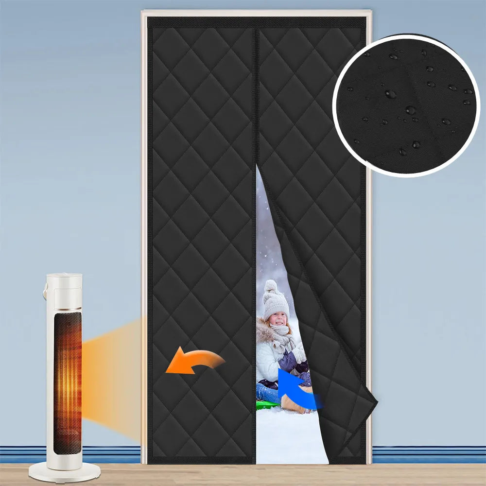 Magnetic Thermal Insulated Door Curtain Energy-Saving Privacy-Protecting Windproof Waterproof Cotton Curtain for Heater Room Peaceful Pleasures Health and Wellness Black W90cmxH205cm
