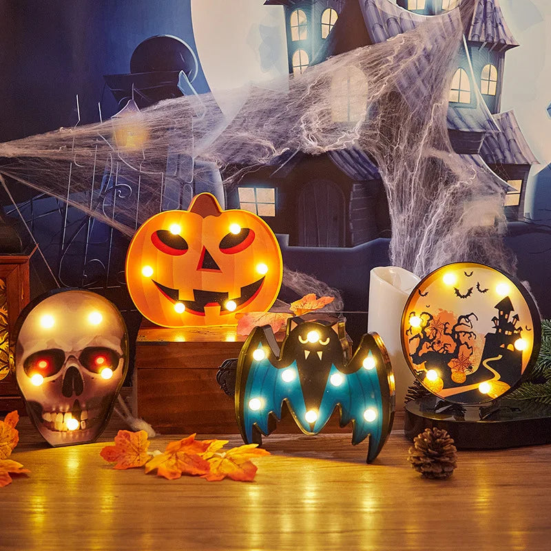 Halloween Pumpkin Ghost Bat Spider LED Night Light Horror Bar Home