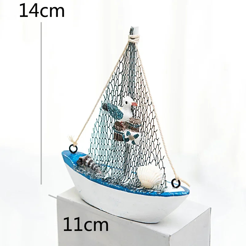 14CM Sailboat Model Wooden Sailing Boat Home Decoration Beach Nautical Design Navy Creative Sculpture Boat Model Crafts Nordic Peaceful Pleasures Health and Wellness type6
