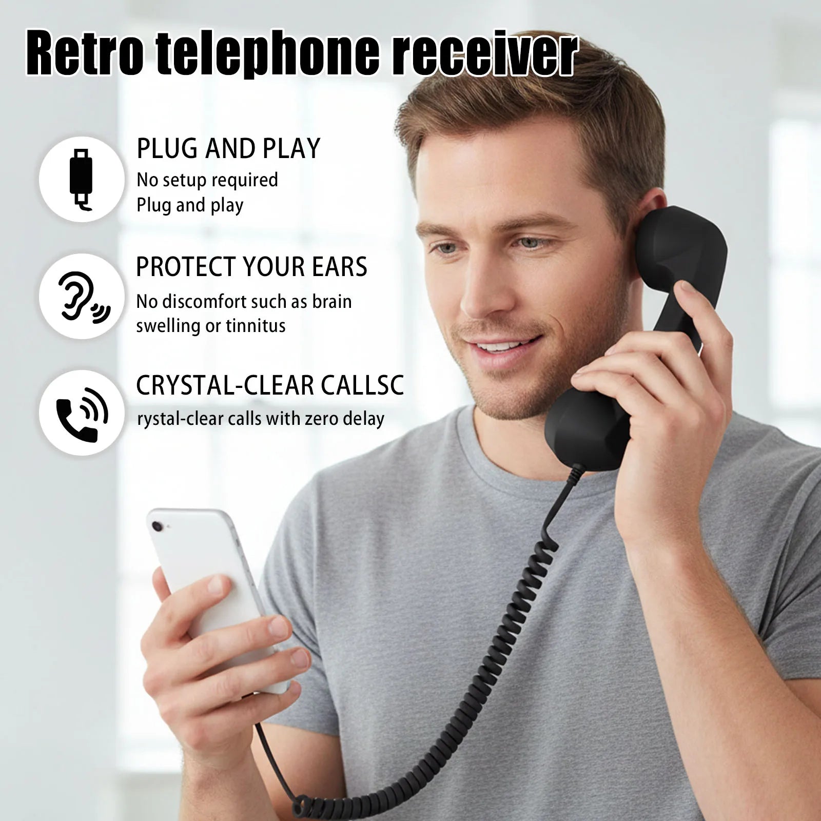 Retro Nostalgic Handset, Type-C Old Fashioned Telephone Receiver, Photography Props Wired Headphones, for iPhone&Android Peaceful Pleasures Health and Wellness