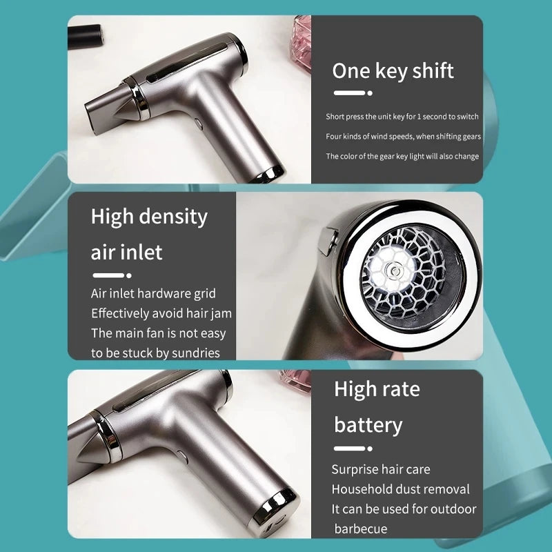 Wireless Hair Dryer High-Power Wind Fast Cleaning Dust Blowing Blow Dryer Household Outdoor USB Multifunctional Hairdryer Peaceful Pleasures Health and Wellness