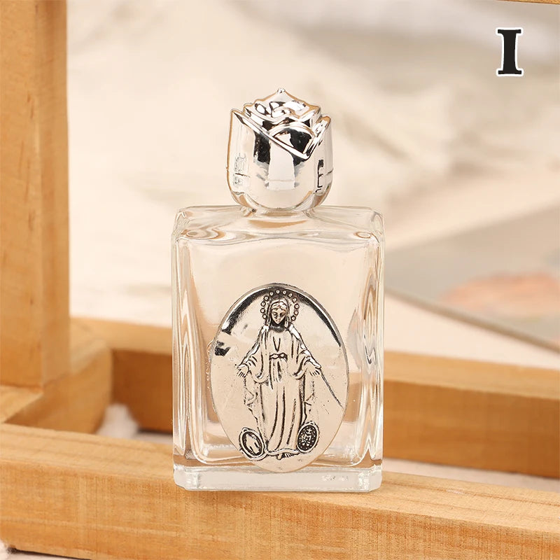Glass Holy Water Bottle – Christian Cross & Virgin Design | 12 Styles
