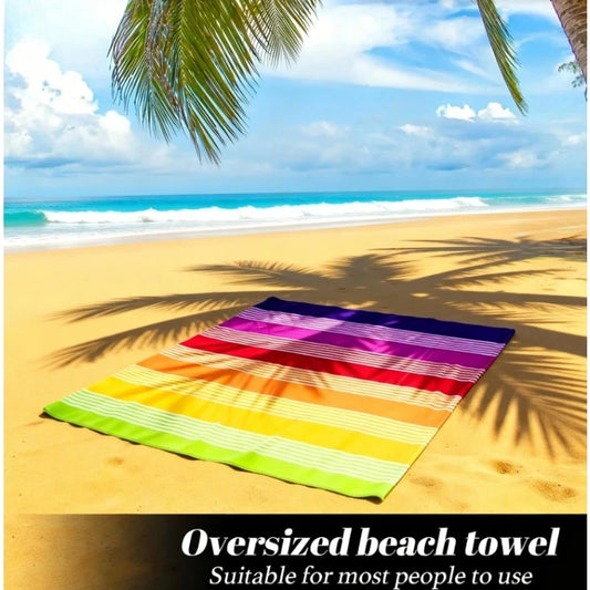 Extra Large Rainbow Stripe Beach Towel | Quick-Dry Microfiber Microfiber Beach Towel Peaceful Pleasures Health and Wellness