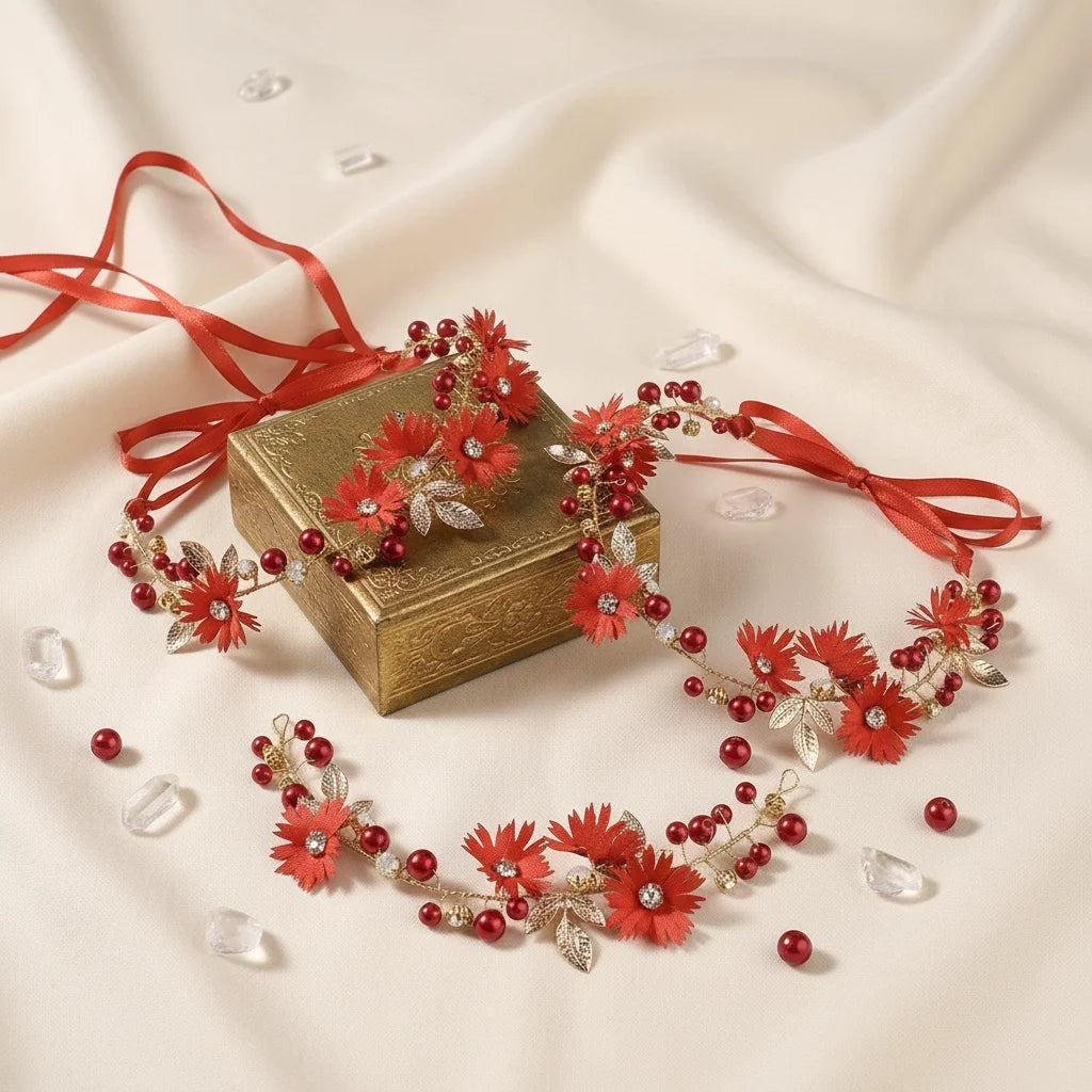 Red Crystal Twist-Beads Hairband Set of 3 for Bridesmaids Wedding Party Peaceful Pleasures Health and Wellness