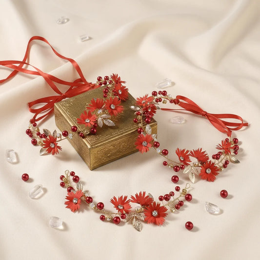 Red Crystal Twist-Beads Hairband Set of 3 for Bridesmaids Wedding Party Peaceful Pleasures Health and Wellness