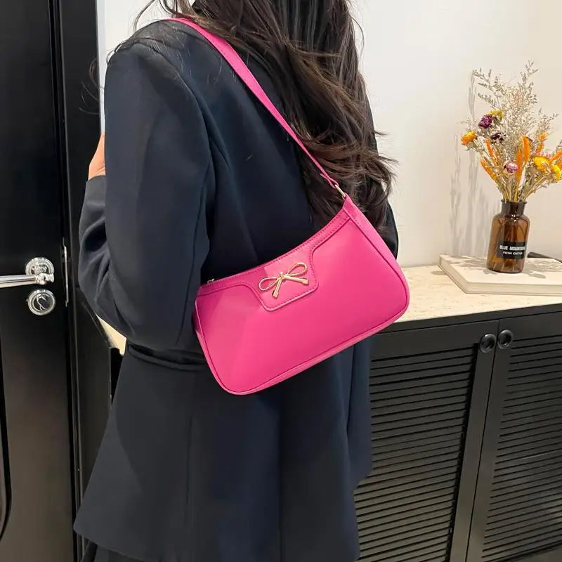 PU Leather Bow Shoulder Bag for Women | Underarm Handbag