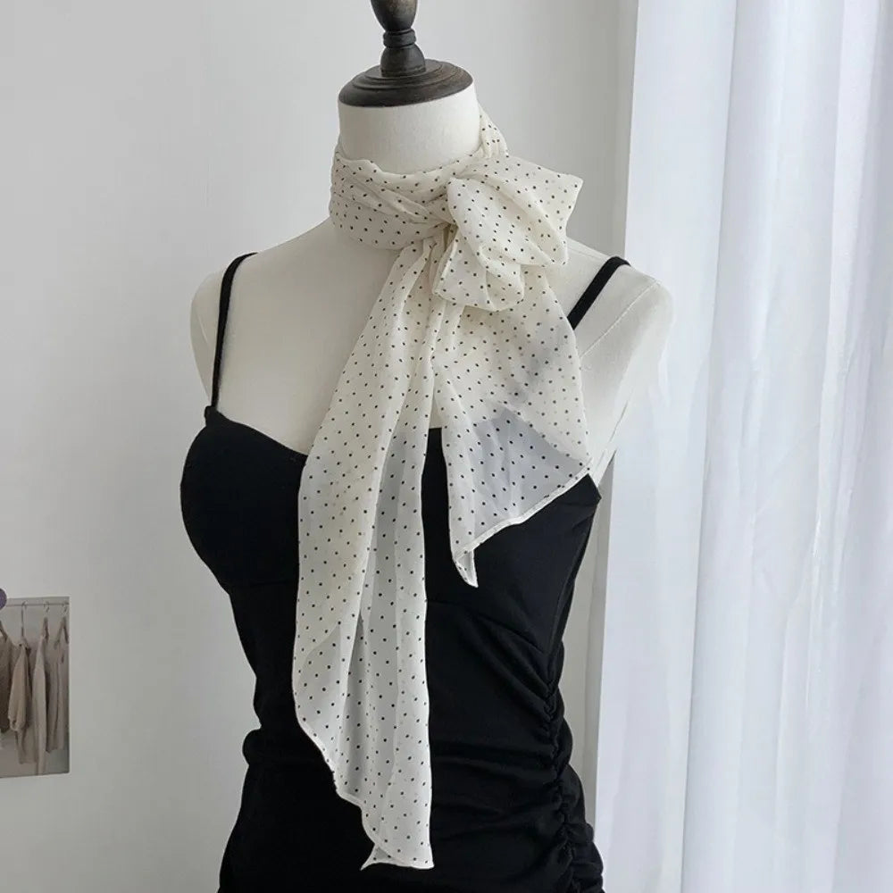 Women's Polka Dot Chiffon Scarf – Lightweight Long Headband