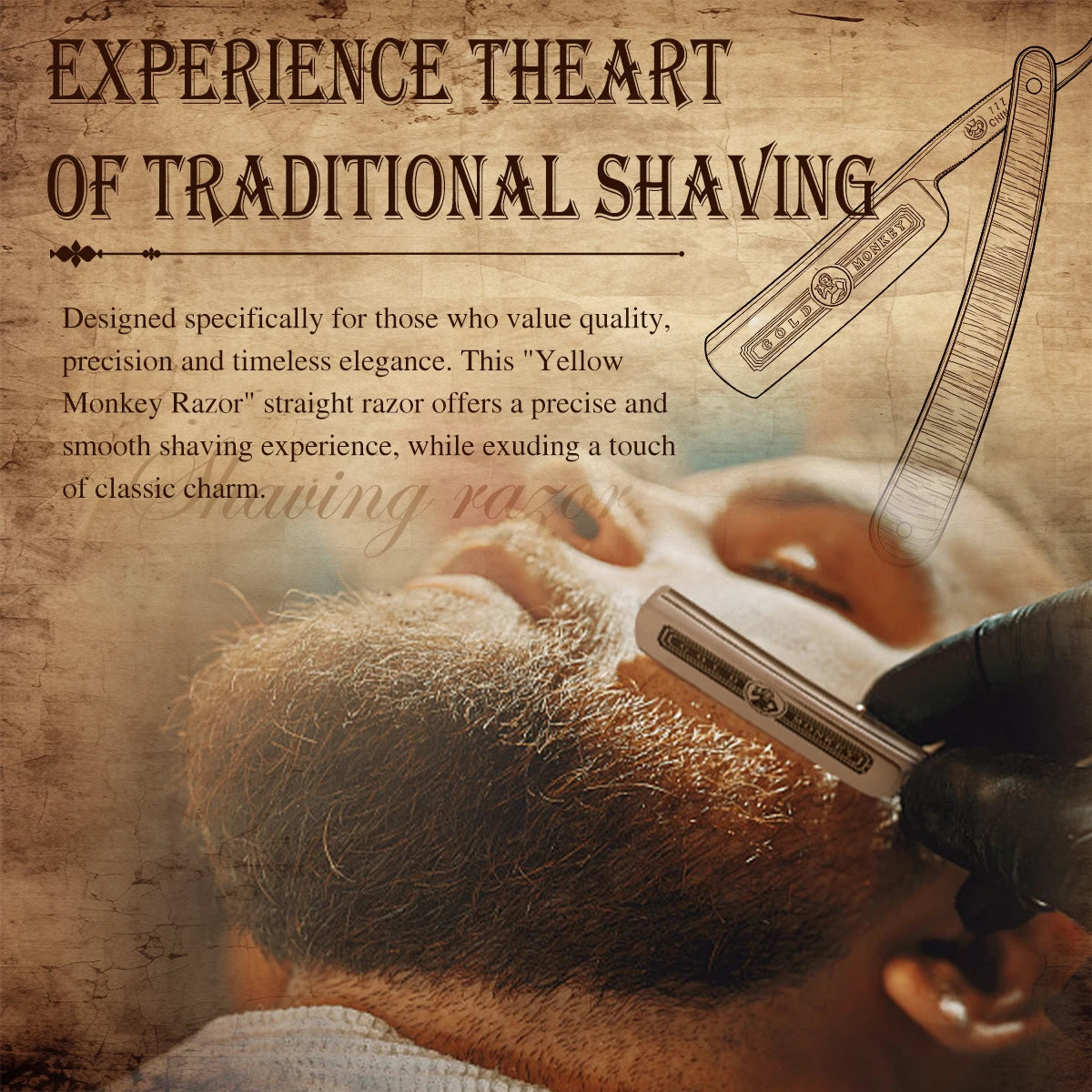 Gold Monkey Vintage Straight Razor,Professional Ultra-Thin Blade Folding Shaving Knife With Wooden Handle Knife For Barber Salon Peaceful Pleasures Health and Wellness