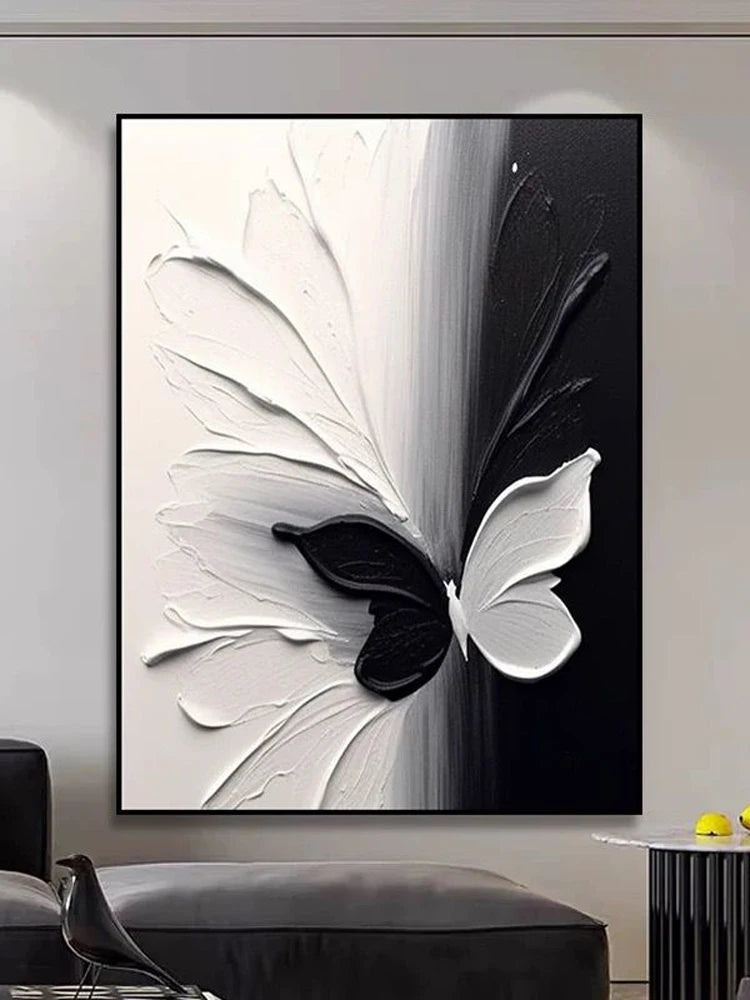 Beautiful Picture For Home Decoration Texture Oil Painting Handmade White And Black Butterfly Wall Art Poster For Living Room Peaceful Pleasures Health and Wellness