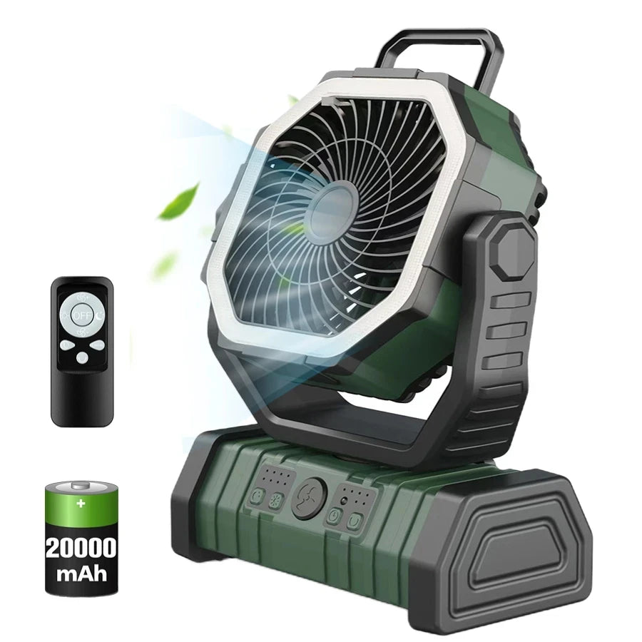 20000mAh High-Capacity Battery LED Light Camping Fan Movable Wireless Air Circulators Outdoor Ventilador with Hook Peaceful Pleasures Health and Wellness green