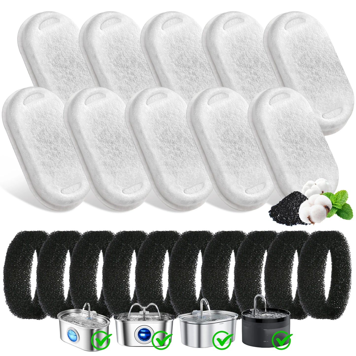 10PCS/20PCS Cat Water Fountain Activated Carbon Dog Water Bowl Dispenser Replacement Filters with Sponges for Home Pet Hydration Peaceful Pleasures Health and Wellness 10PCS