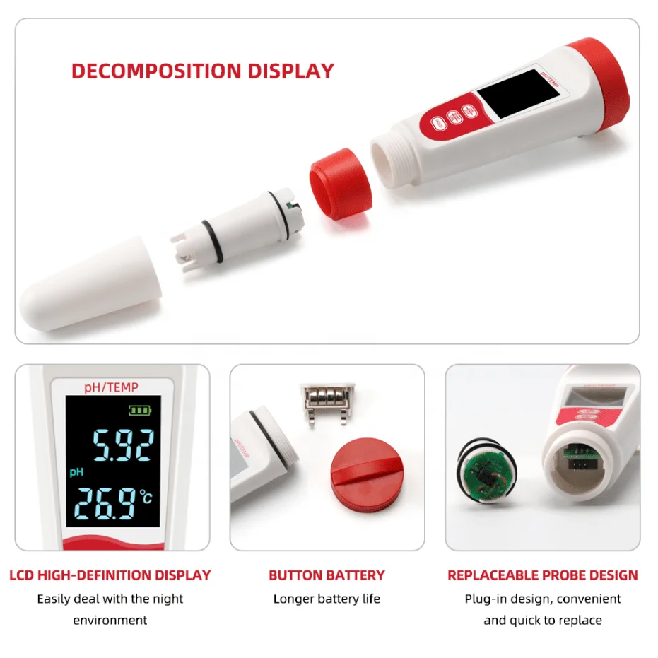 2 in 1 PH Temperature Tester LED Display Water Quality Monitor Testing Pen For Pool, Aquarium, Hot Spring, Drinking Peaceful Pleasures Health and Wellness