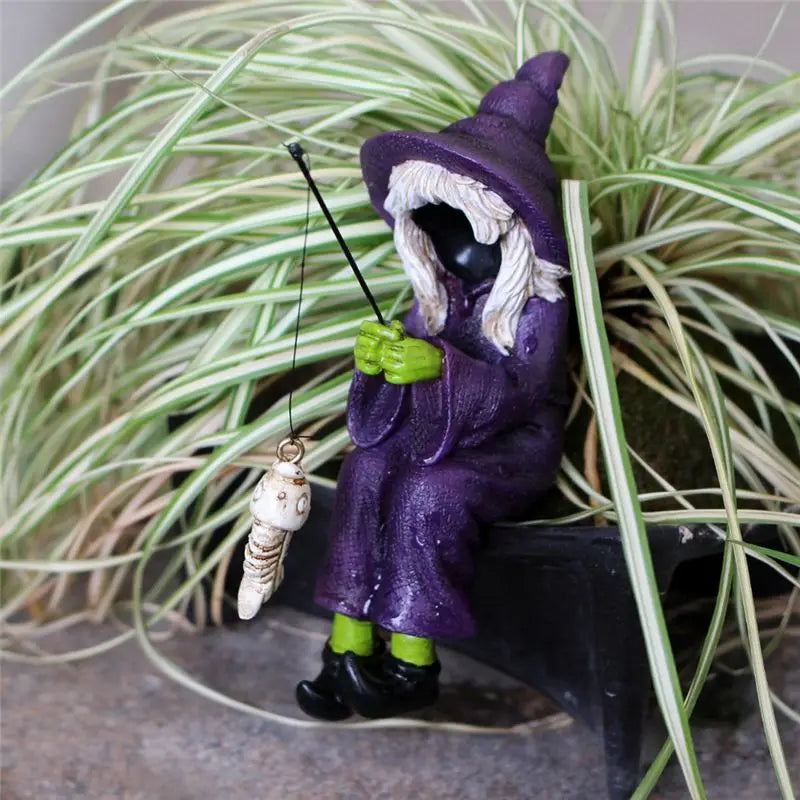 A36T-Fishing Witch Resin Crafts Ornaments Halloween Decorations Aquarium Flower Pot Decoration Peaceful Pleasures Health and Wellness